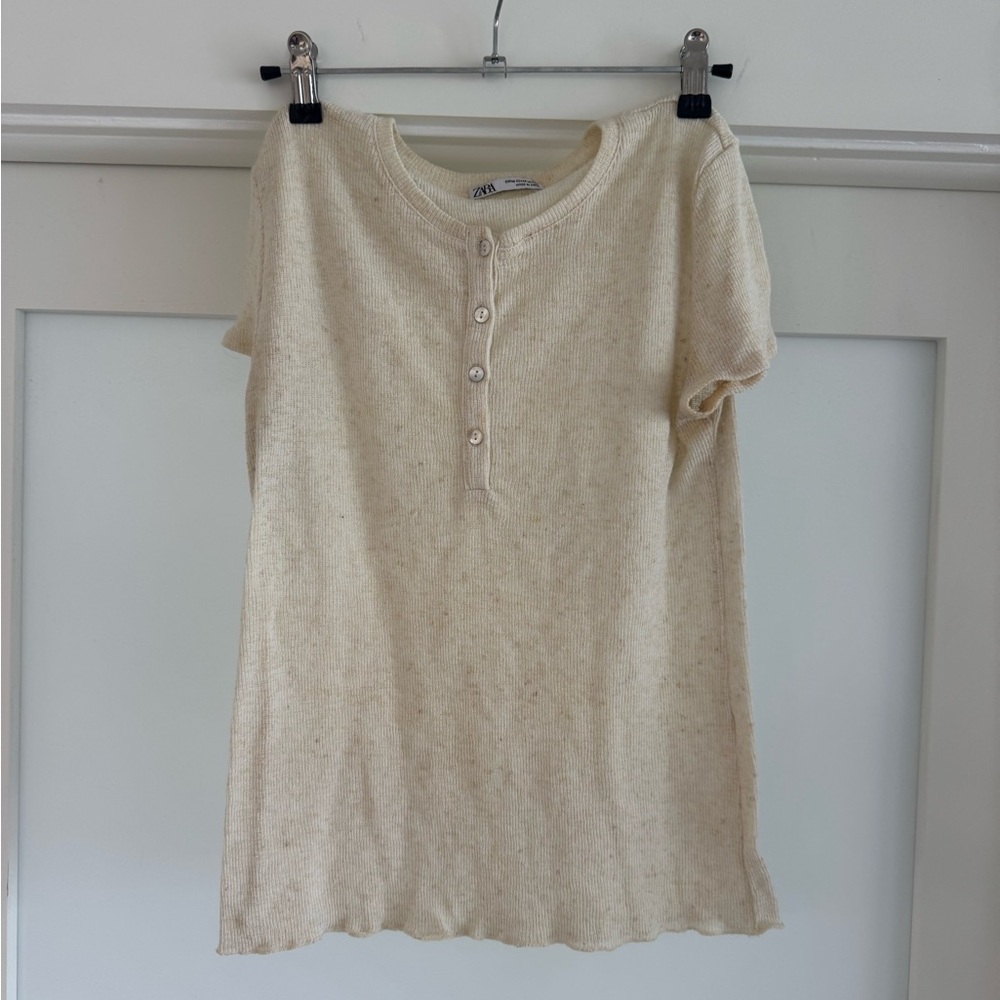 Cream Button-Up Knit Top